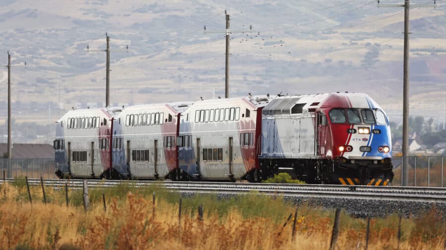 UTA FrontRunner commuter rail at Farmington Station, Utah